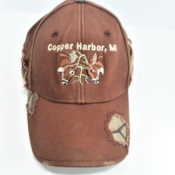 Ball Cap Copper Harbor Michigan Baseball Camo Mossy Deer Buck Hunt Hat Vacation - Picture 1 of 8